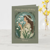 January Birth Flower Snowdrop Flowers Art Nouveau  カード (黄色い花)