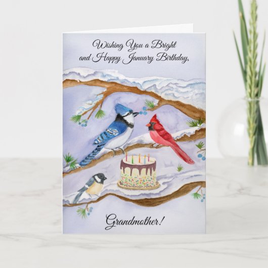 January Birthday Backyard Birds Grandmother カード (正面)