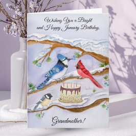 January Birthday Backyard Birds Grandmother カード