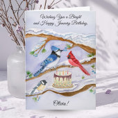 January Birthday Backyard Birds Personalize  カード