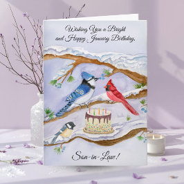 January Birthday Backyard Birds Son-in-Law カード