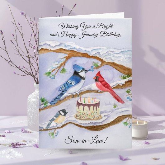 January Birthday Backyard Birds Son-in-Law カード