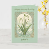 January Birthday Galanthus Flowers Art Nouveau Sty カード (黄色い花)