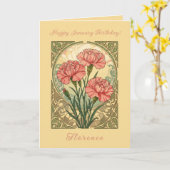 January Birthday Pink Carnations Art Nouveau Style カード (黄色い花)