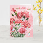 January Birthday Pink Carnations with Snowdrops カード (黄色い花)