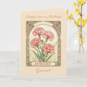 January Birthday Pink Dianthus Art Nouveau Style カード (黄色い花)