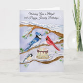 January Birthday with Backyard Birds and Cake カード (正面)