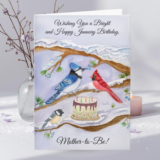 January Birthday with Backyard Birds Mother in Be カード