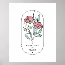 January Carnation Birth Flower Print ポスター