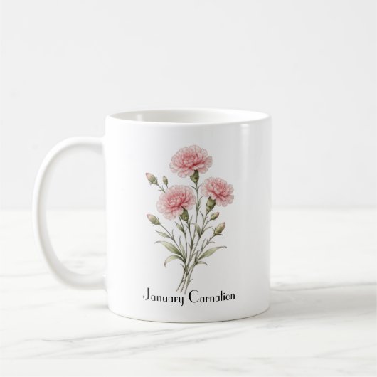 January Carnation Flowers  コーヒーマグカップ (左)