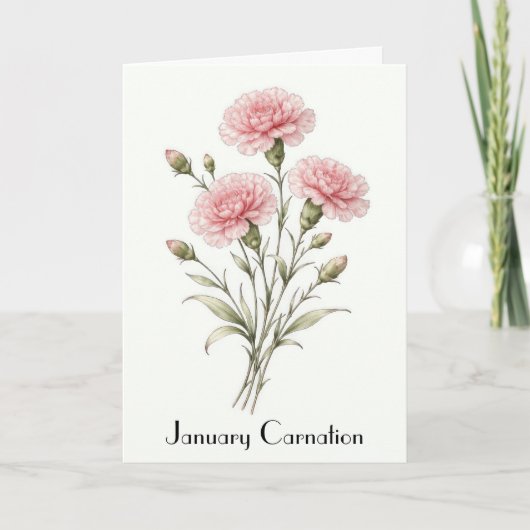 January Carnation Flowers Greeting カード (正面)