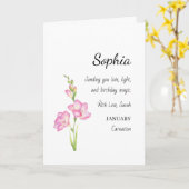 January Carnation Personalized Birthday カード (黄色い花)