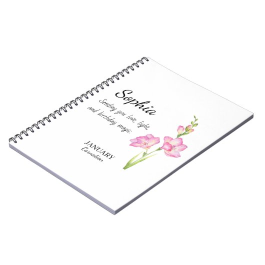 January Carnation Personalized Birthday ノートブック (左側)