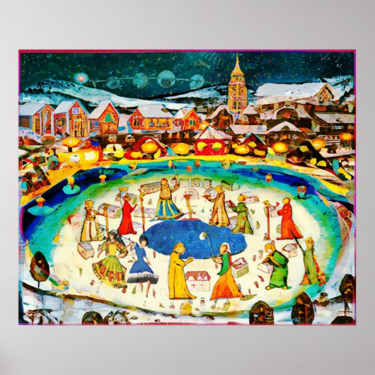 January Naive Folk Art Winter Night ポスター (正面)
