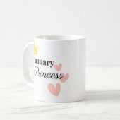 January Princess Mug – Gold Crown & Hearts Design コーヒーマグカップ (正面左)
