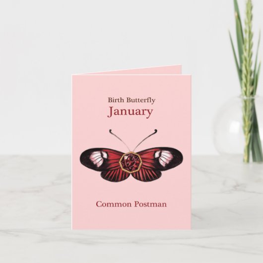 January Red Common Postman Butterfly Illustration カード (正面)