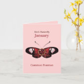 January Red Common Postman Butterfly Illustration カード (黄色い花)