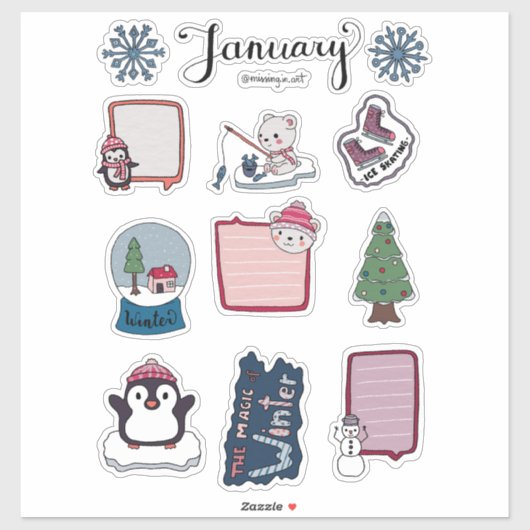 January Sticker Sheet – Cozy Bears & Winter Magic シール (シート)