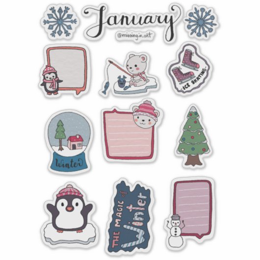 January Sticker Sheet – Cozy Bears & Winter Magic シール (正面)