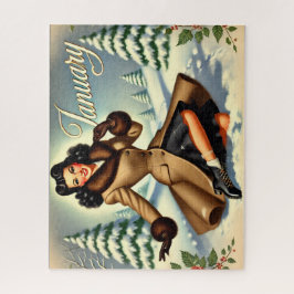 January Vintage Winter Brunette Pin-up ジグソーパズル