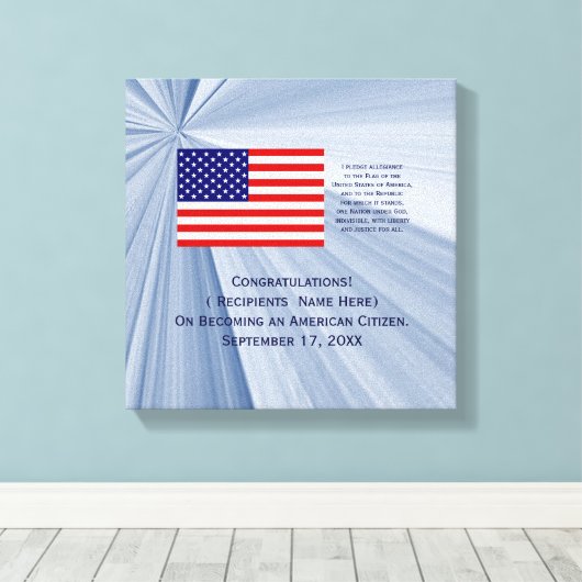 JanzによるDate付き米国市民権旗賞 キャンバスプリント (インサイチュ (ウッドフロア))