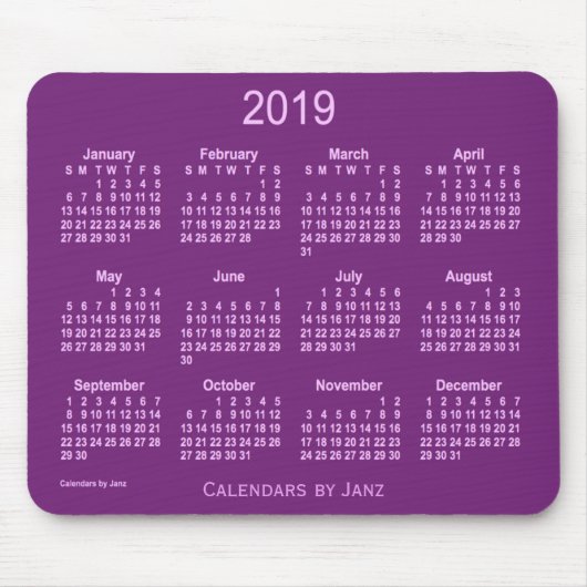 Janzのマウスパッドによる2019の紫色のカレンダー マウスパッド (正面)