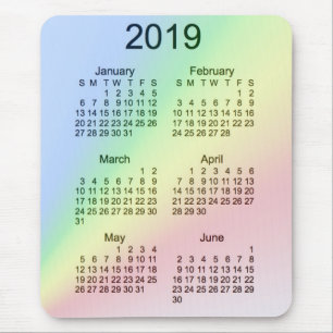 Janzのマウスパッドによる2019年の虹の大活字のカレンダー マウスパッド