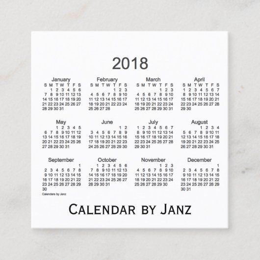 Janzの正方形の名刺による2018の白のカレンダー スクエア名刺 (正面)