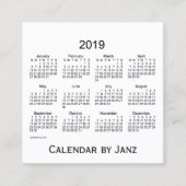Janzの正方形の名刺による2019の白のカレンダー スクエア名刺 (正面)