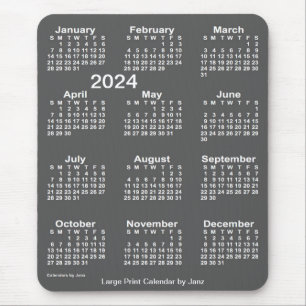 Janz著2024年の木炭大活字のカレンダー マウスパッド