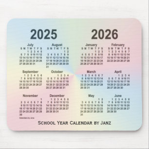 Janz著2025-2026年の虹の雲の学校のカレンダー マウスパッド
