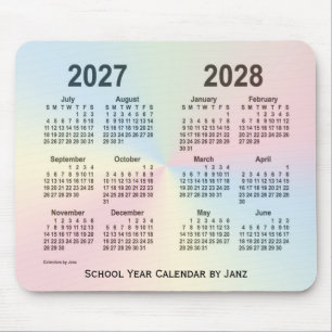 Janz著2027-2028年の虹の雲の学校のカレンダー マウスパッド