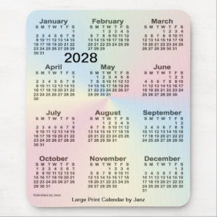 Janz著2028年の虹の雲の大活字のカレンダー マウスパッド