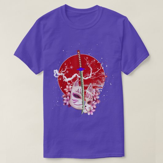 Japan Anime Mask Kitsune Sakura Samurai Oni Monste Tシャツ (デザイン正面)