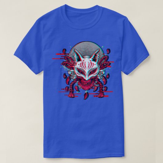 Japan Anime Mask Kitsune Samurai Demon Oni Yandere Tシャツ (デザイン正面)