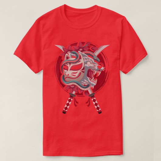 Japan Anime Mask Kitsune Style Samurai Oni Monster Tシャツ (デザイン正面)
