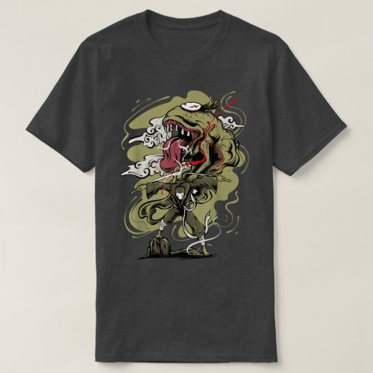 Japan Anime Oni Mask Kitsune Samurai Demon Yandere Tシャツ (デザイン正面)
