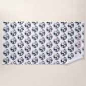 Japan Art Cat Wave Embroidered Design - Custom ビーチタオル (正面)