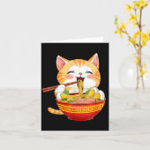 Japan Cat Eating Ramen Noodle Kawaii Anime Style カード (黄色い花)