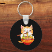 Japan Cat Eating Ramen Noodle Kawaii Anime Style キーホルダー (正面)