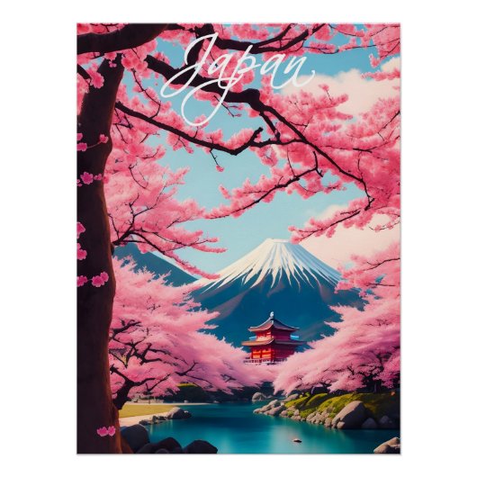 Japan Cherry Blossom at Mount Fuji Travel Poster ポスター (正面)