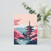 Japan Cherry Blossoms and Pagoda with Mount Fuji ポストカード (スタンド正面)