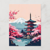 Japan Cherry Blossoms and Pagoda with Mount Fuji ポストカード (正面)