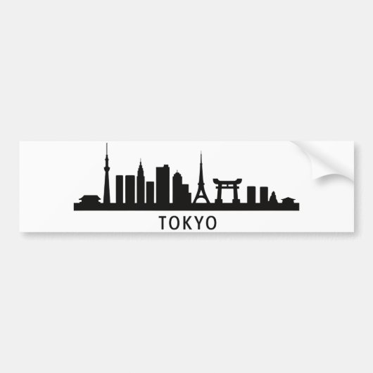 Japan Cityscape Travel | Tokyo Skyline Silhouette バンパーステッカー (正面)