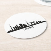 Japan Cityscape Travel | Tokyo Skyline Silhouette ラウンドペーパーコースター (アングル)