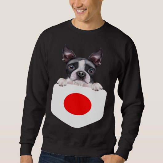 Japan Flag Boston Terrier Dog In Pocket スウェットシャツ (正面)