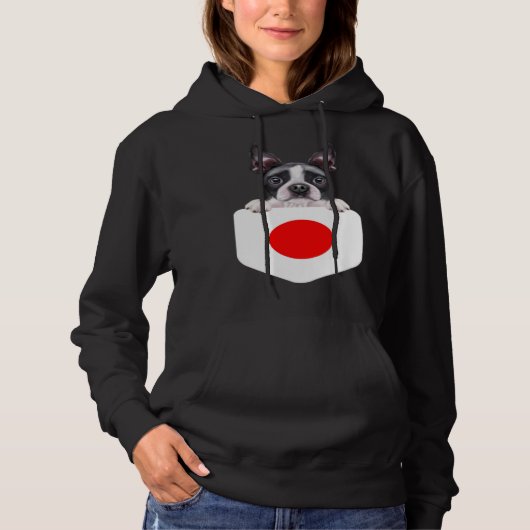 Japan Flag Boston Terrier Dog In Pocket パーカ (正面)