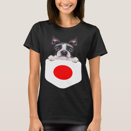 Japan Flag Boston Terrier Dog In Pocket Tシャツ (正面)