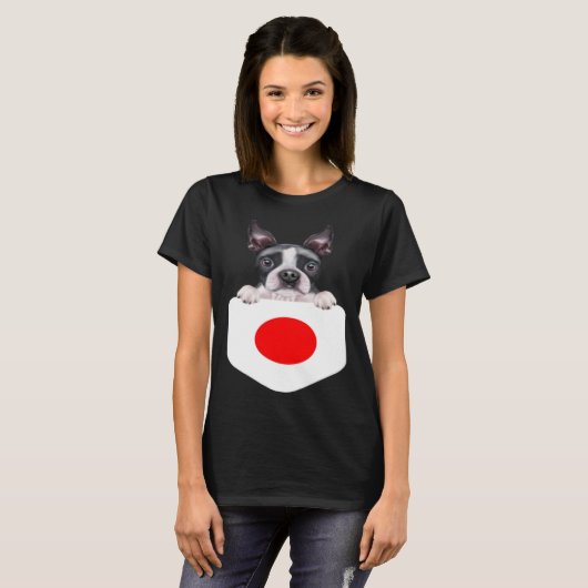 Japan Flag Boston Terrier Dog In Pocket Tシャツ (正面フル)