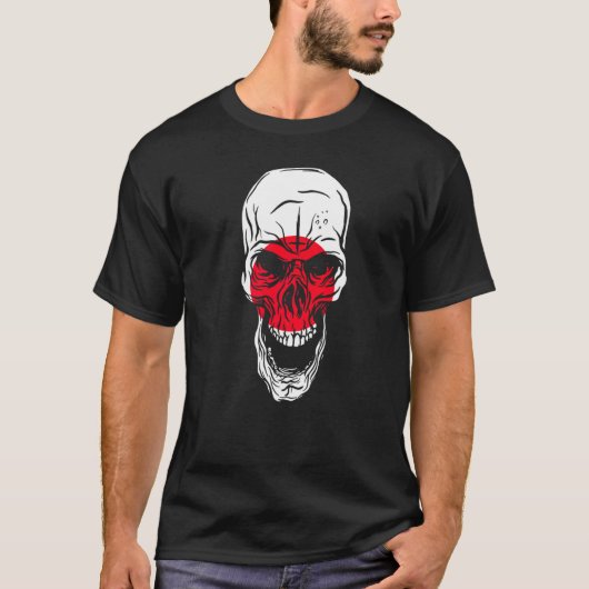 Japan Flag Colours Skull Tシャツ (正面)